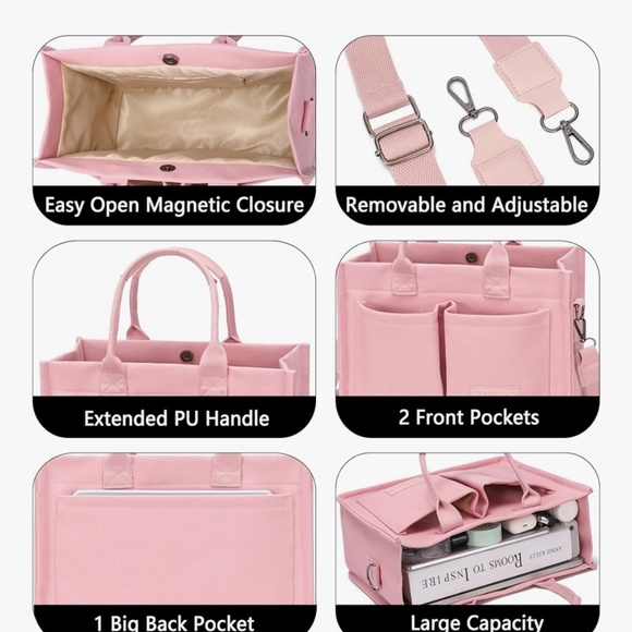 Tote Bag for Women with Compartments, Large Canvas Tote Pink ZHMO laptop bag - Picture 15 of 16